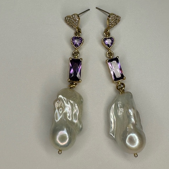 Water Fresh‎ Elegant Gold and Purple Dangle Earrings - Picture 5 of 7
